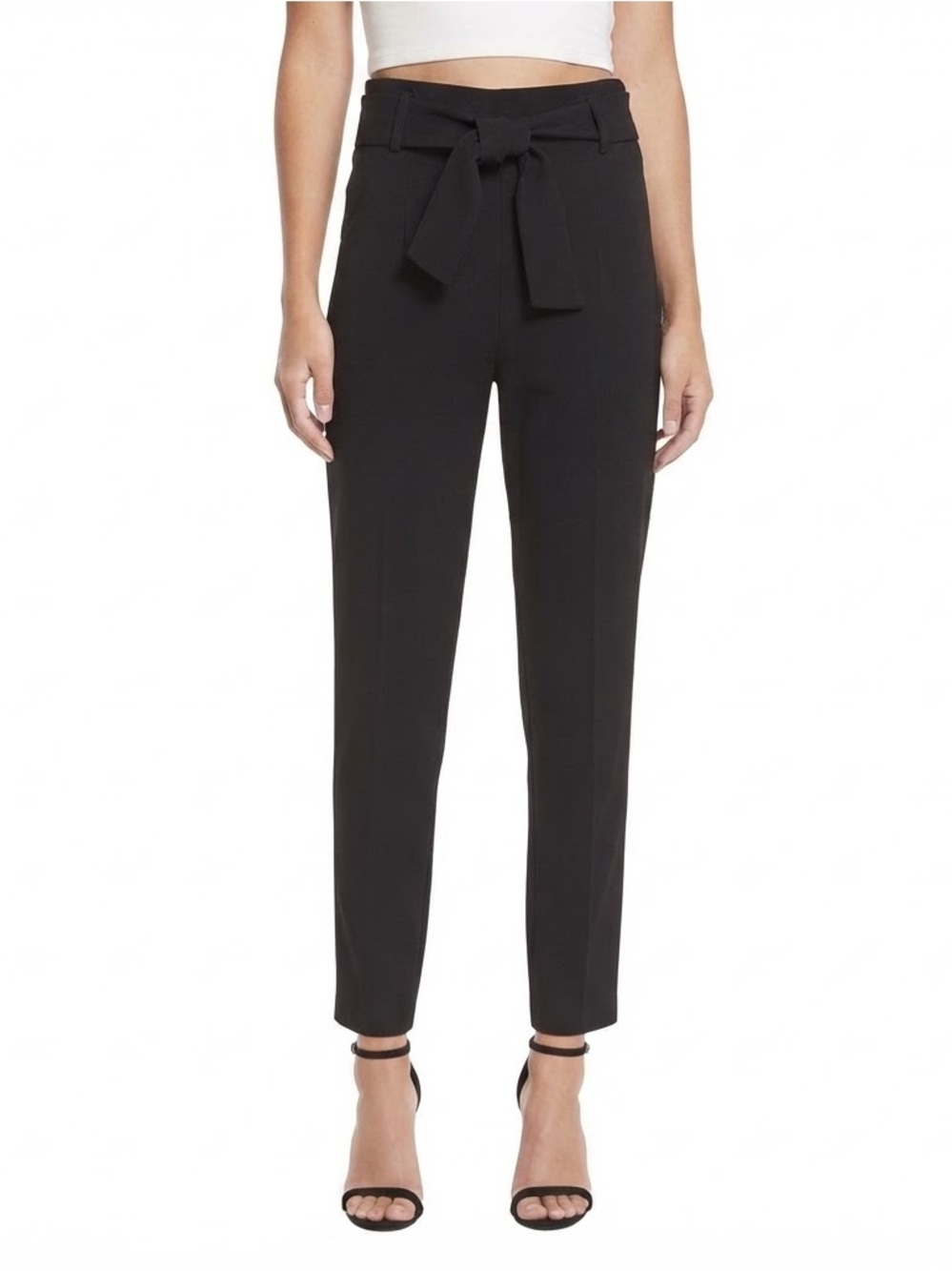 Leith High-Waist Tie-Waist Crop Trousers, Size L